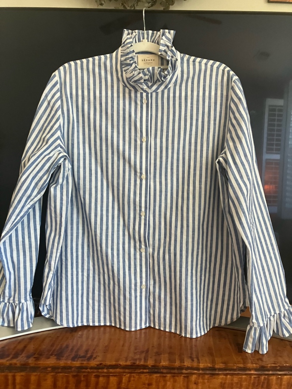 Sezane Erine Blouse, light blue and white stripes, size 8, 40 never worn
